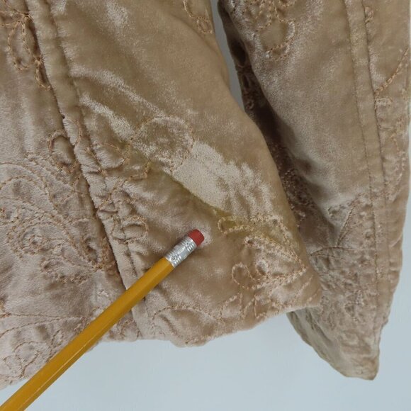 Old Navy Womens Small Beige Velvet Embroidered Flower Collared Jacket Coat Y2K - Picture 7 of 15